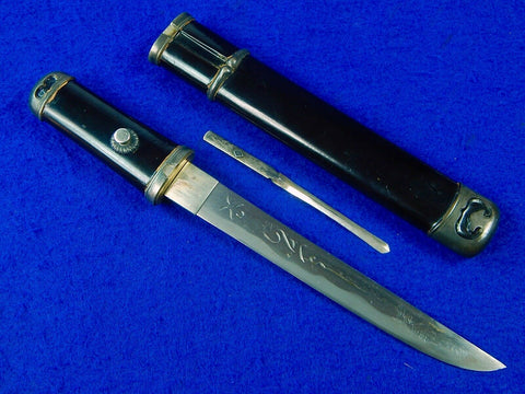 Antique Japanese Japan Horimono Signed Blade Sterling Silver Tanto Knife