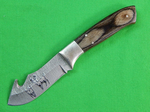 Vintage 1980's Japanese Japan RIGID RG25 Hunting Skinner Damascus etching Knife