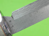 US Custom Hand Made LARRY WITHROW Damascus Stag Fighting Hunting Knife & Sheath