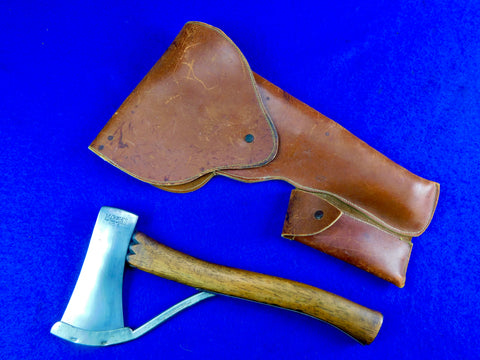 Vintage US MARBLES Gladstone #5 Belt Camping Axe Hatchet with leather sheath scabbard
