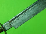 Vintage Mexican Mexico Scorpion Saw Back Engraved Curved Blade Fighting Knife