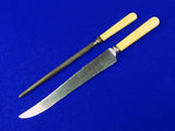 Old Vintage English British Sheffield Set of Kitchen Chef's Knife & Sharpener 