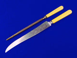 Old Vintage English British Sheffield Set of Kitchen Chef's Knife & Sharpener
