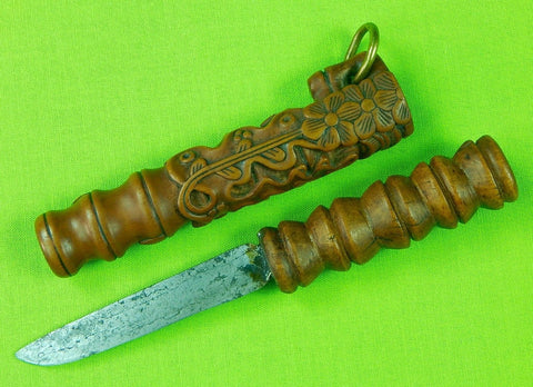 Antique Old Scandinavian Norway Finnish Small Hunting Fishing Knife & Scabbard