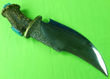 RARE Custom Hand Made George HALE Bowie HUGE Stag Silver Turquoise Knife Beaded