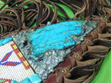 RARE Custom Hand Made George HALE Bowie HUGE Stag Silver Turquoise Knife Beaded
