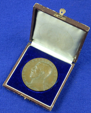 Swedish Sweden WW1 1914 Erik Lindberg King Gustaf V Bronze Table Medal w/ Box 