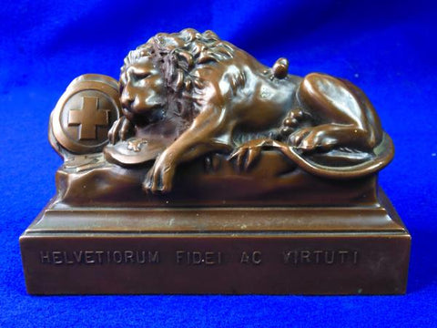 Antique Swiss Guard Lions of Lucerne Bookends Decor Helvetiorum Fidei AC Virtuti