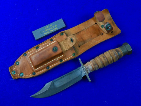 Vintage US 1979 Camillus Jet Pilot Survival Fighting Knife w/ Sheath Stone 