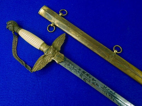 Antique US Civil War Ames Militia Officer's Engraved Sword w/ Scabbard 