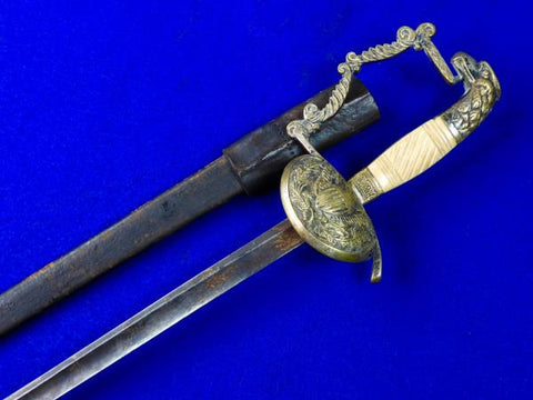 US Antique 19 Century Civil War Eagle Head Officer's Sword w/ Scabbard