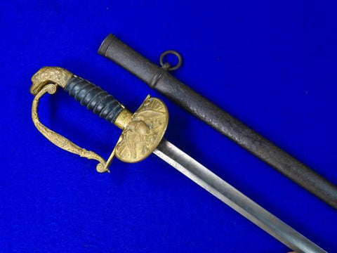 US Civil War Antique 19 Century Engraved Eagle Head Officer's Sword w/ Scabbard