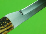 US Custom Made Handmade BASKETT Stag Hunting Fishing Fish Knife & Sheath