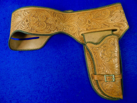 US Custom Hand Made Carved Leather Belt w/ Gun Holster