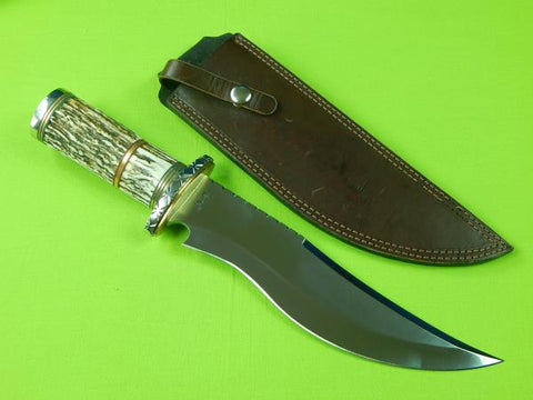 US Custom Handmade JACK RUSSELL Large Stag Bowie Engraved Fighting Knife Sheath