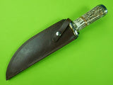 US Custom Handmade JACK RUSSELL Large Stag Bowie Engraved Fighting Knife Sheath