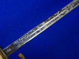 Vintage US German Made Model 1852 Navy USN Officers Engraved Sword Scabbard Knot