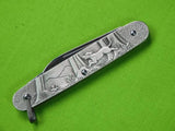 Vintage US Imperial Sterling Silver Dog Hunt Scene Folding Pocket Knife w/ Box