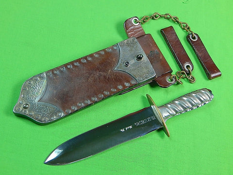 RARE US 1985 Custom Made JOHN EK Son Double Edged Fighting Knife & Silver Sheath