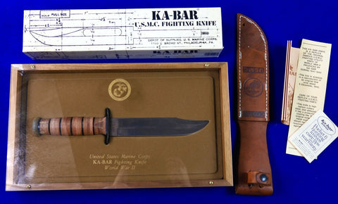 Vintage 1981 US Ka-Bar USMC Commemorative MK2 Fighting Knife w/ Sheath Box