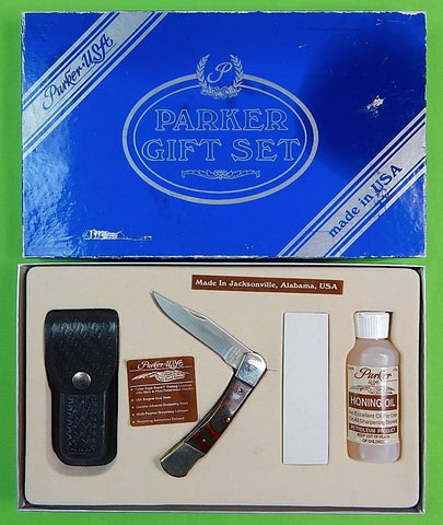 US Parker Cutlery Eagle Brand Gift Set Folding Pocket Knife Sheath Oil Sharpener