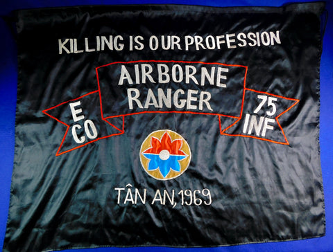 US Vietnam Era Vintage Airborne Ranger 75 INF Silk Flag Banner