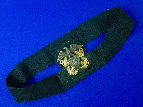 US WW2 Navy USN Officer Visor Hat Band with Silver Eagle Badge