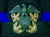 US WW2 Navy USN Officer Visor Hat Band with Silver Eagle Badge