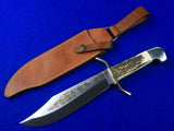 US Western W49 Limited Texas Gold Etched Stag Bowie Fighting Knife & Sheath 