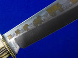 US Western W49 Limited Texas Gold Etched Stag Bowie Fighting Knife & Sheath
