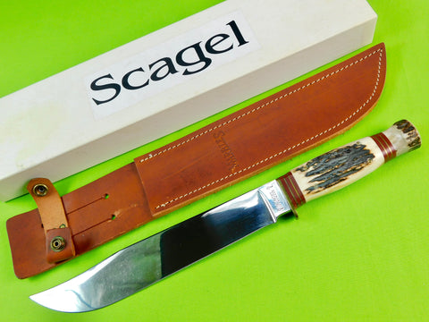 Vintage 1993 US Scagel Large Bowie Stag Hunting Knife w/ Sheath Box