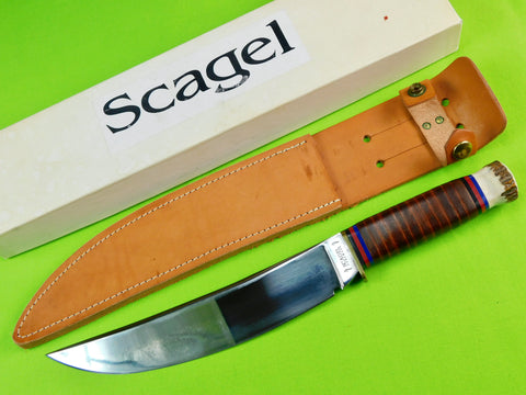 Vintage 1993 US Scagel Large Bowie Stag Butt Hunting Knife w/ Sheath Box