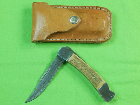 Vintage Custom Hand Made Lock Back Stag Folding Pocket Knife & Sheath