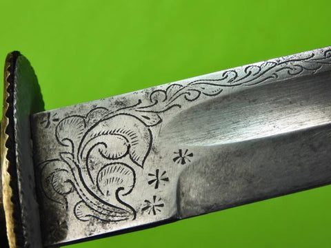 Vintage Custom Handmade Mexican Mexico Large Engraved Knife W/ Sheath 