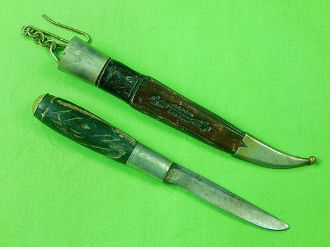 Vintage Finnish Finland Heiskanen & Co. Puukko Hunting Knife & Scabbard