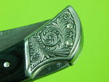 Vintage Herbertz Damascus Eagle Engraved Blade Lockback Folding Pocket Knife