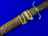 Vintage Old Indonesia Indonesian Carved Wood Sword w/ Scabbard