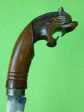 Vintage Indonesian Indonesia Lion Puma Head Short Sword Machete Knife & Scabbard