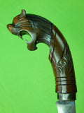 Vintage Indonesian Indonesia Lion Puma Head Short Sword Machete Knife & Scabbard