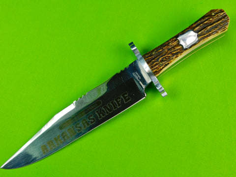 Vintage Italian Italy Arkansas Handcrafted Large Bowie Stag Hunting Knife