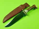 Vintage US Custom Handmade by LADOW JOHNSTON Large Bowie Hunting Knife w/ Sheath