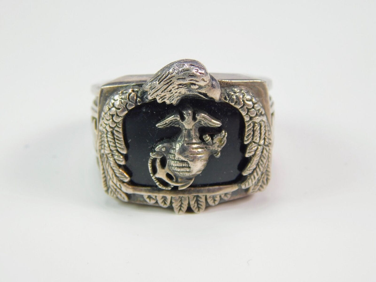 US Marine Corps Ring - Silver/Black Titanium Steel Military Gift Ring (Sizes 5-13)