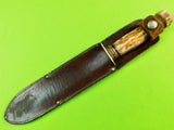 WW2 US Marbles Gladstone MI Large 8" Stag Handle Hunting Knife w/ Sheath