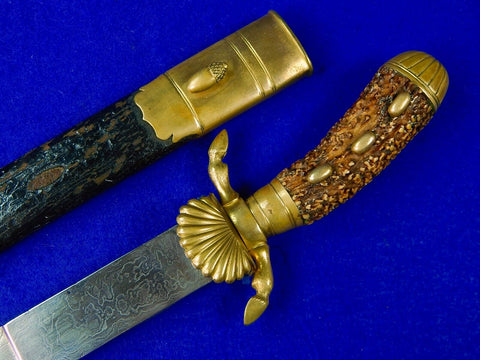 Antique Germany German 19 Century M. NEUMANN HOFLIEFERANT Damascus Hunting Sword Dagger Knife