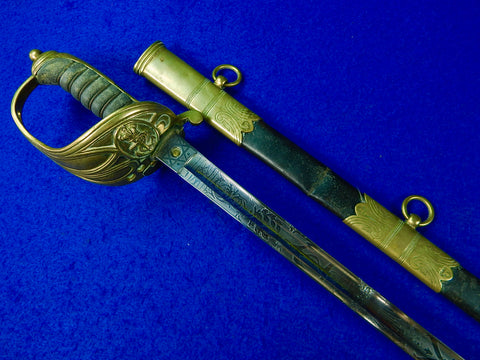 British English Antique WW1 Engraved Navy Naval Officer's Sword w/ Scabbard