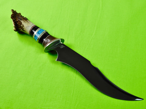 US Custom Made Handmade Large Hunting Fighting Stag Handle Silver Guard Knife