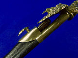 Antique Old German Germany Gold Engraved Dog Head Hunting Dagger Sword Swords Knives w/ Scabbard Knife