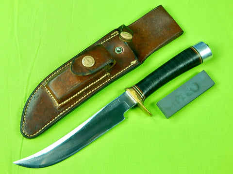 Vintage US Custom Handmade Randall Model 4 6 Hunting Knife & Brown Button Sheath & Stone