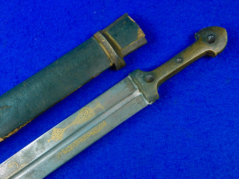 Antique 19 Century Large Russian Russia Caucasian Kindjal Qama Knife Sword Gold Koftgari
