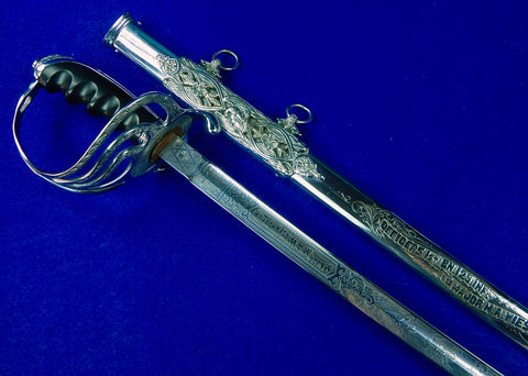 Vintage US Pre WW2 German Made Presentation Engraved Officer's Sword Swords w/ Scabbard
